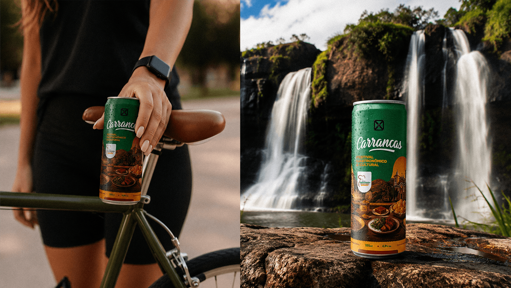 Mockup lata bike e cachoeira